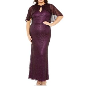 Mac Duggal Purple Embellished Beaded Cape Formal Gown Size 18W - Reemoly